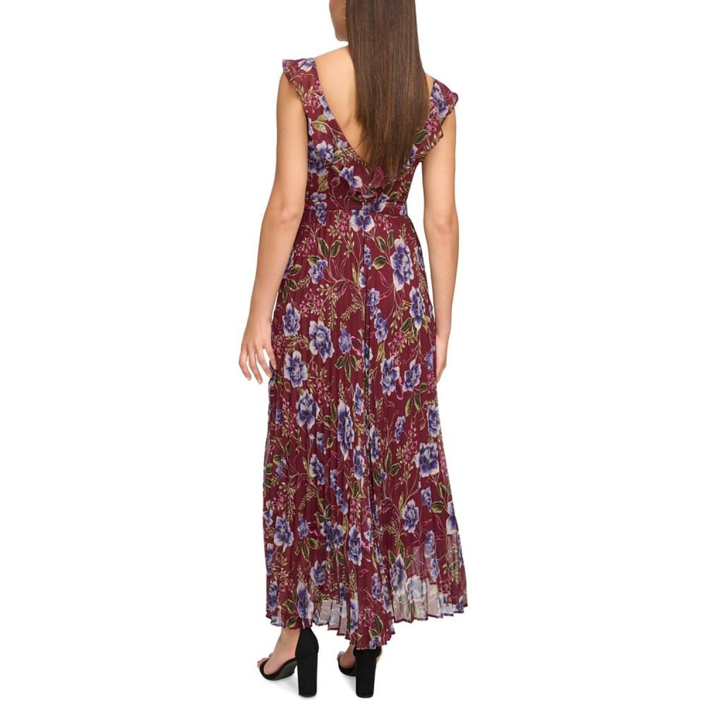 Women's Floral-Print Pleated Ruffled Maxi Dress