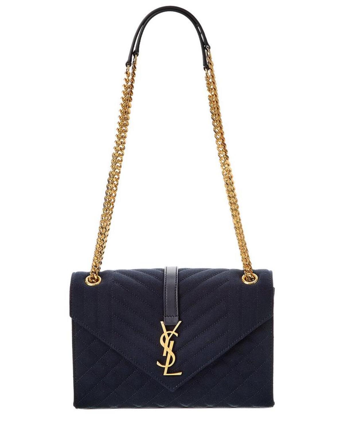 Saint Laurent Envelope Medium Canvas & Leather Shoulder Bag