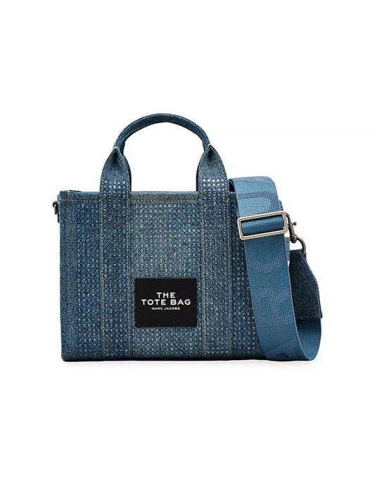 The Small Crystal-Embellished Denim Tote Bag