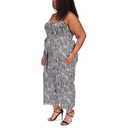 Plus Size Animal-Print Smocked Jumpsuit