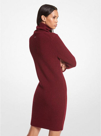 Ribbed Wool and Cashmere Blend Turtleneck Sweater Dress