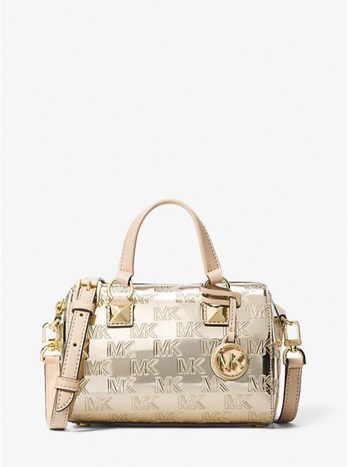 Grayson Small Logo Embossed Patent Duffel Crossbody Bag