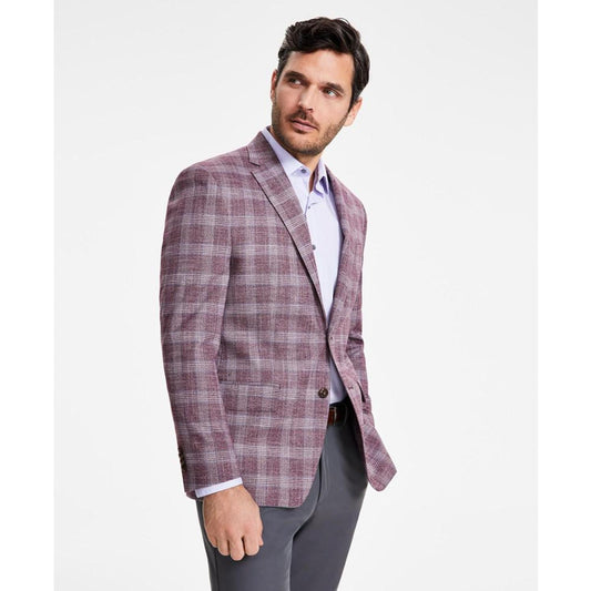 Men's Classic-Fit Berry Plaid Sport Coat