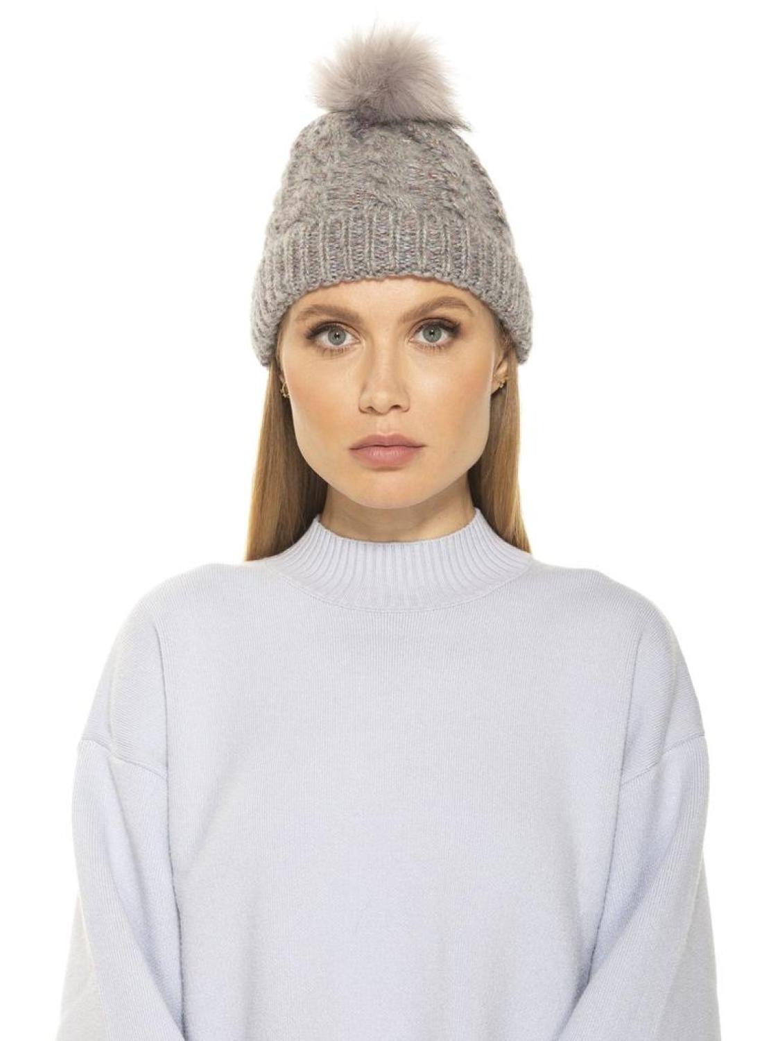 Angela Cable Knit Beanie With Pom