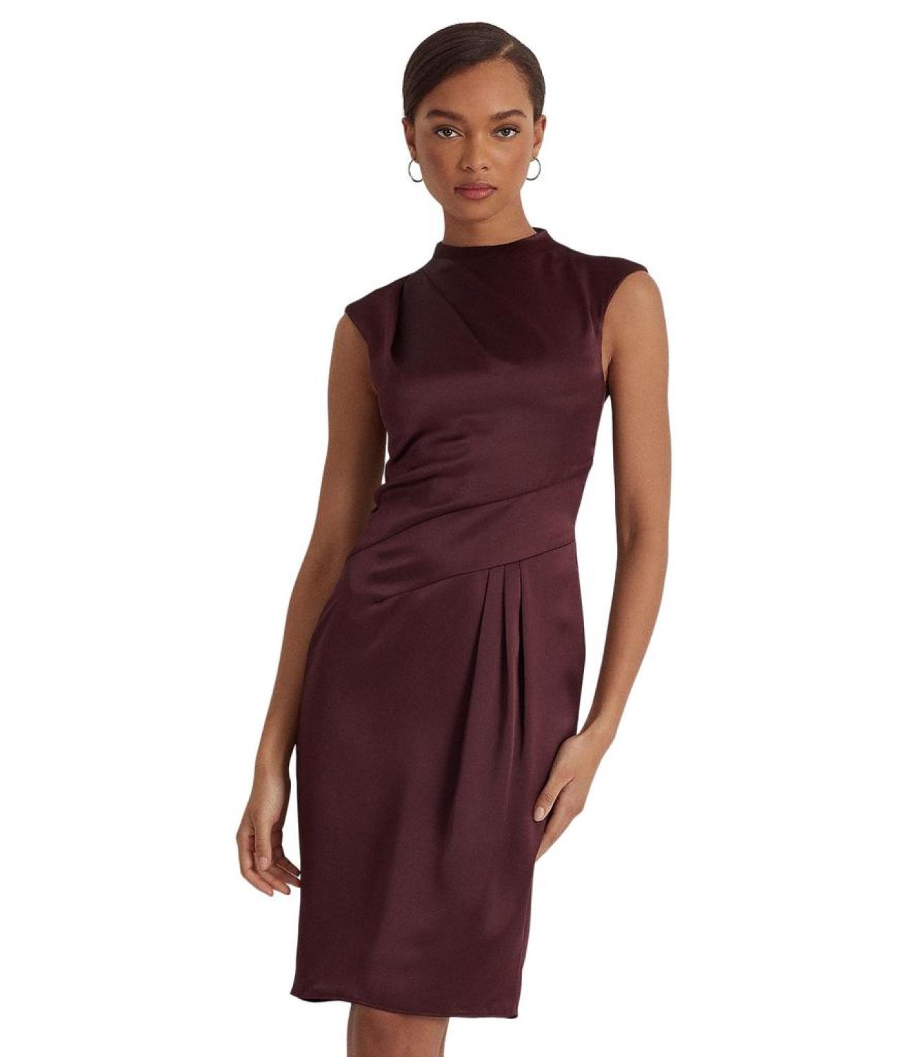 Satin Charmeuse Mock Neck Cocktail Dress