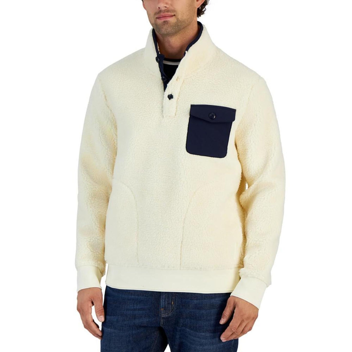 Men's Fleece Pullover Jacket with Button Placket