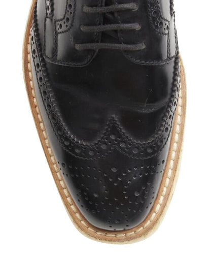 PRADA black perforated leather jute espadrille platform brogue