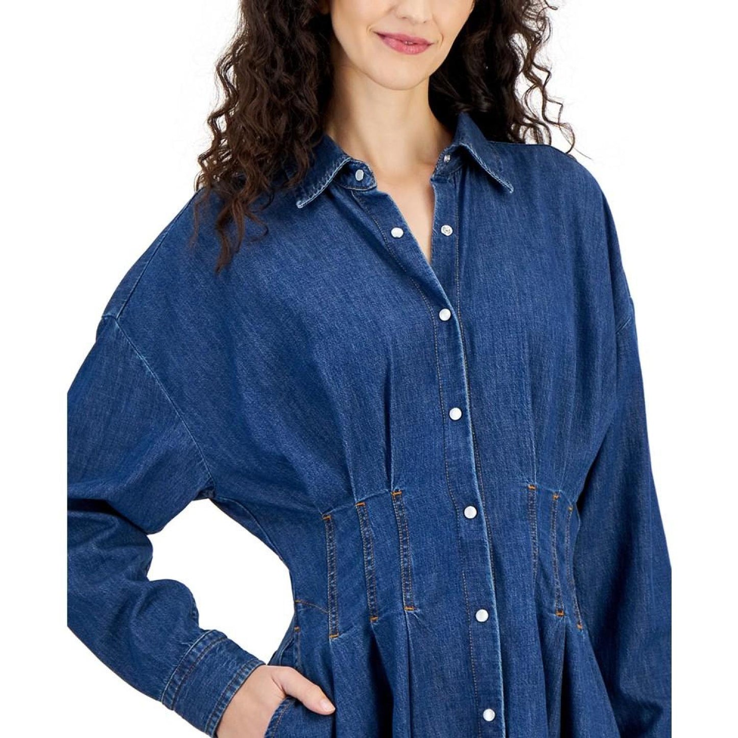 Women's Pleated-Waist Denim Shirtdress