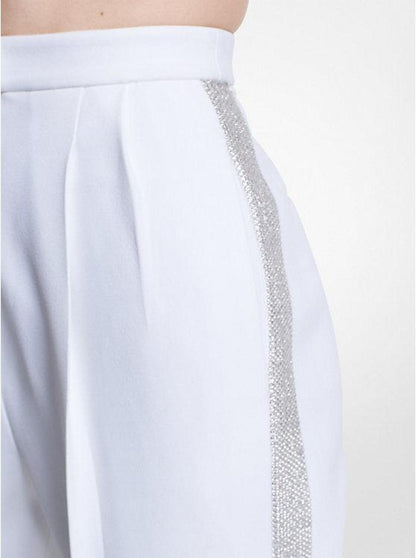 Hand-Embroidered Crystal Double Crepe Sablé Trousers