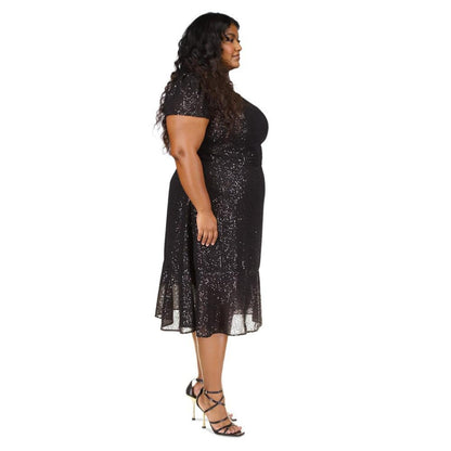 Plus Size Sequined Chiffon Midi Dress