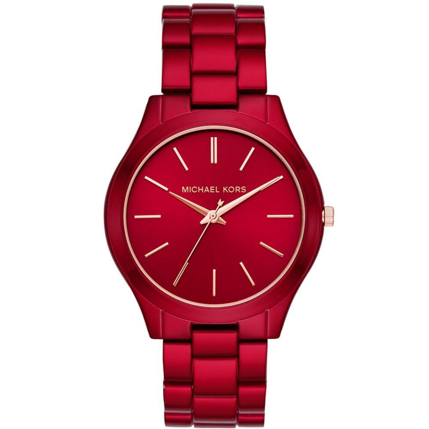 Unisex Slim Runway Red-Tone Stainless Steel Bracelet Watch