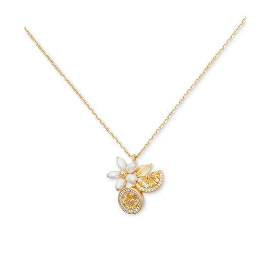 Gold-Tone Mixed Stone Flower & Lemon Multi-Charm Pendant Necklace, 16" + 3" extender