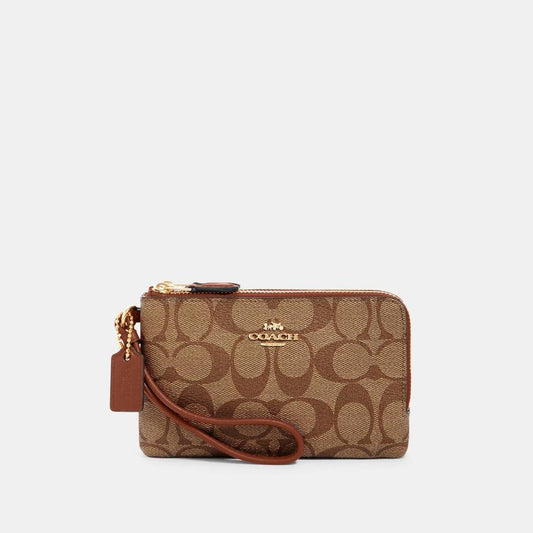 Coach Outlet Double Corner Zip Wristlet In Signature Canvas