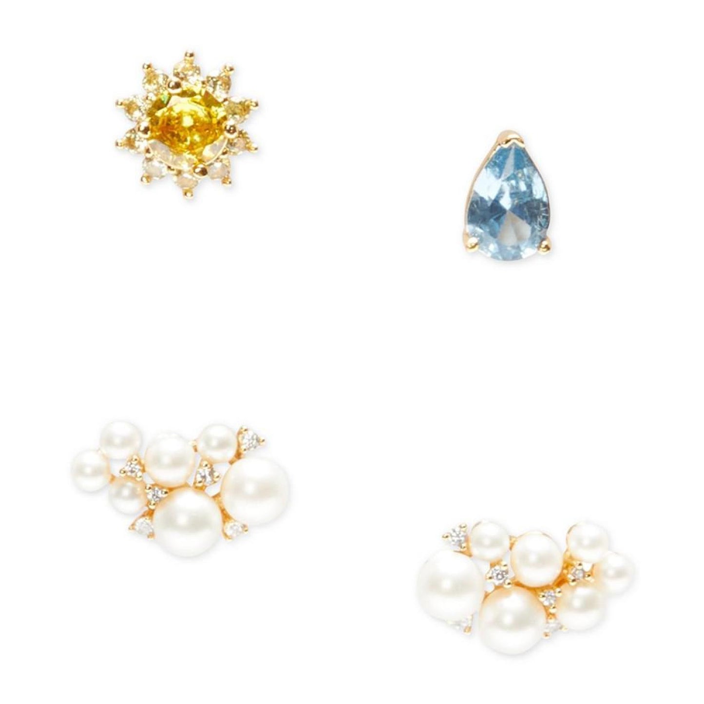 Gold-Tone 2-Pc. Set  Stone, Imitation Pearl, & Crystal Rain & Shine Mismatched Stud Earrings