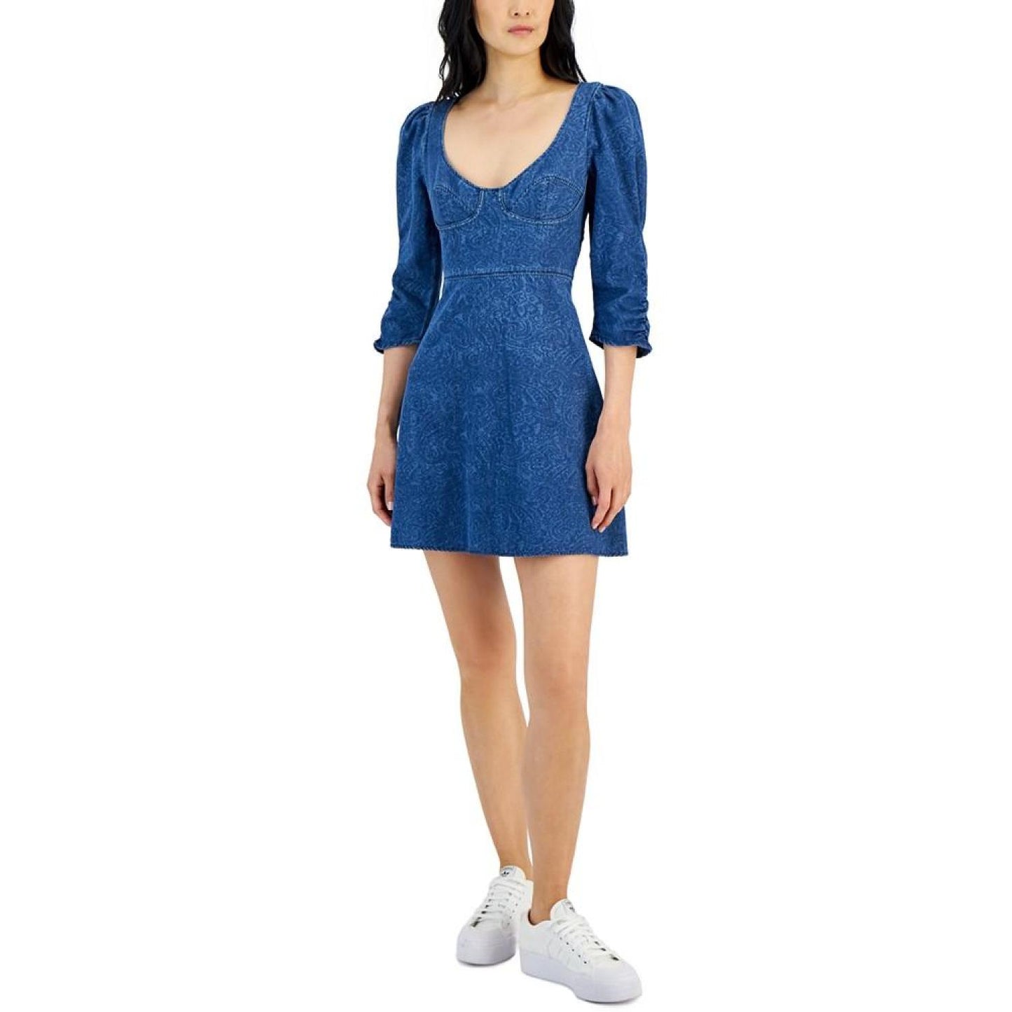 Women's Denim 3/4-Sleeve Fit & Flare Dress