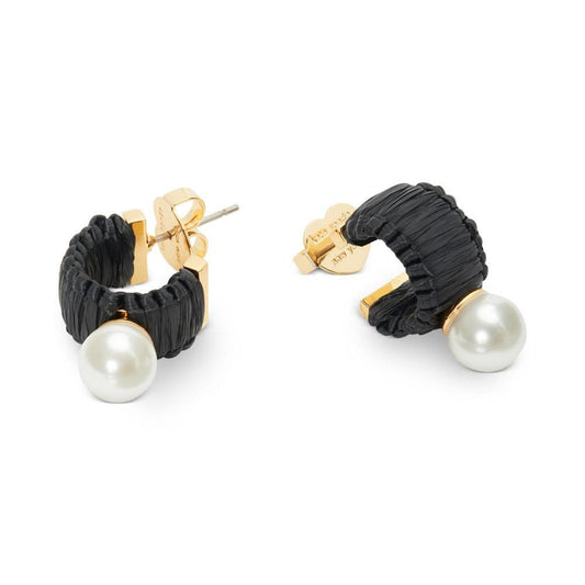 Francesca Gold-Tone Imitation Pearl & Raffia Mini Hoop Earrings