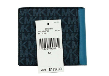 Michael Kors Cooper blue multi Signature Leather Graphic Logo Billfold Women's Wallet