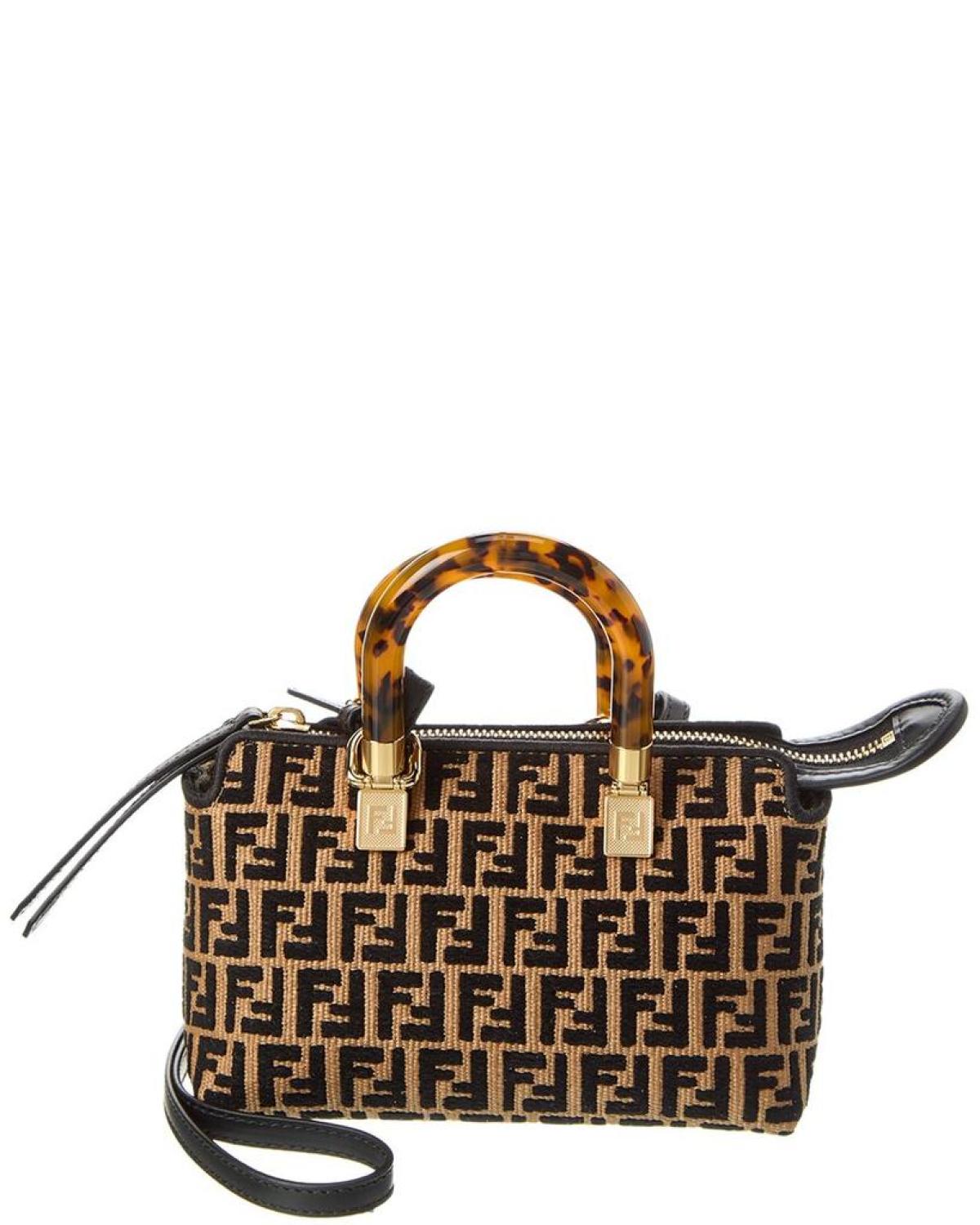 FENDI By The Way Mini Raffia & Leather Shoulder Bag