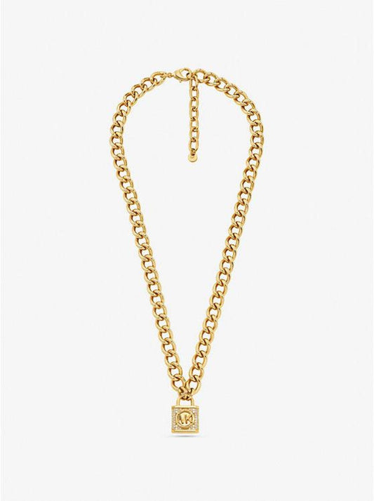 Precious Metal-Plated Brass Pavé Lock Necklace