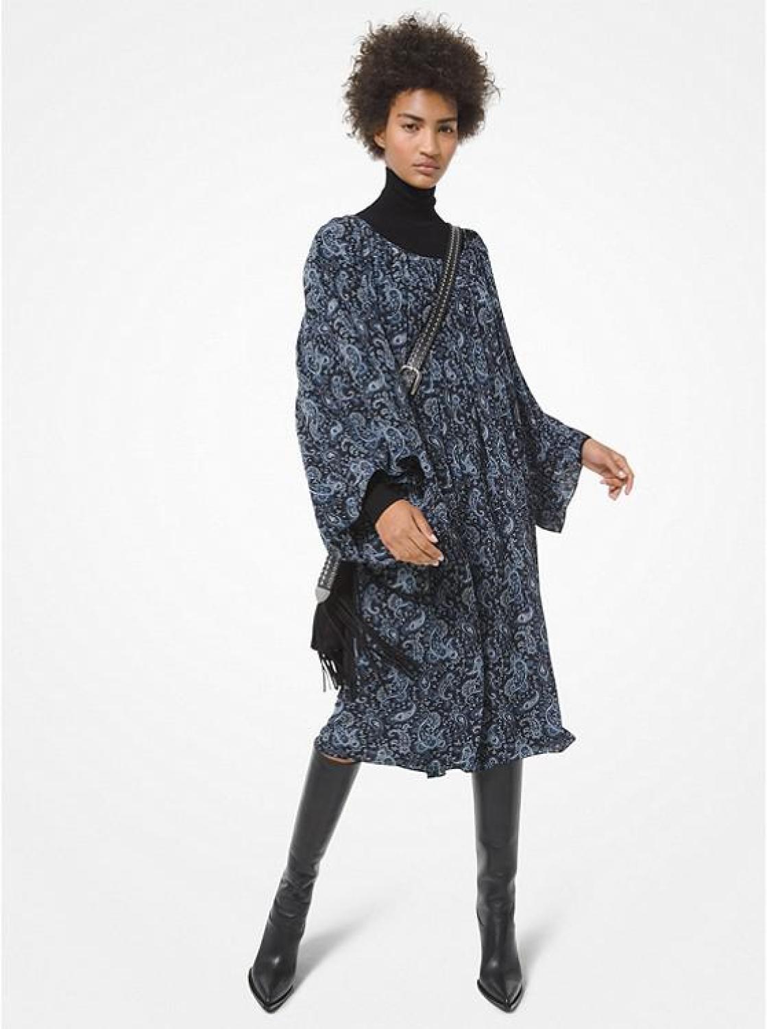 Paisley Silk Crepe de Chine Smock Dress