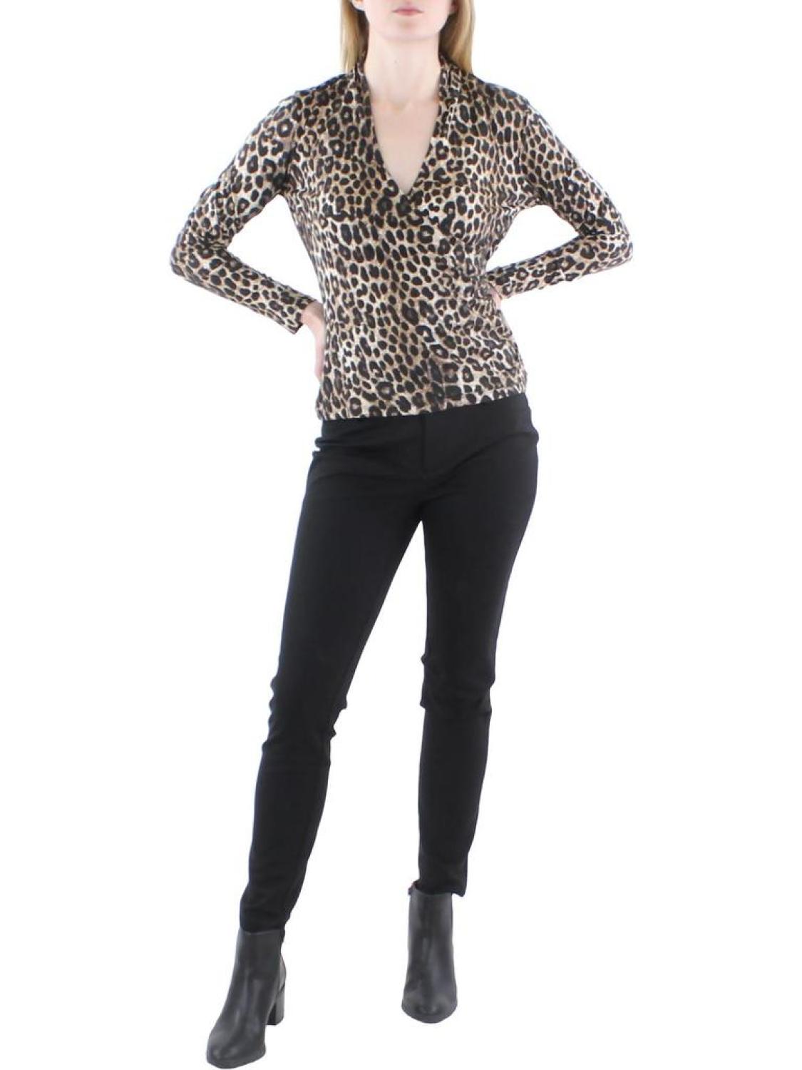 Womens Animal Print V-Neck Blouse