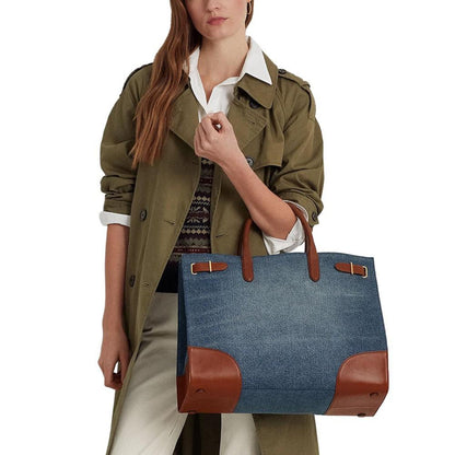 Devyn Denim with Leather Trim Large Tote Bag