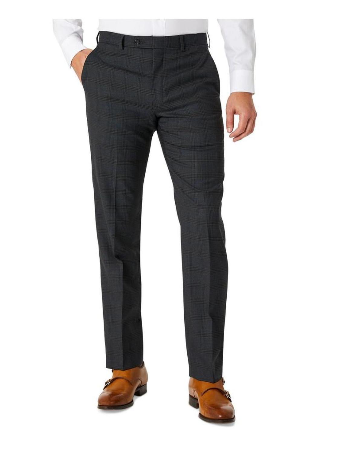 Mens Wool Blend Plaid Suit Pants