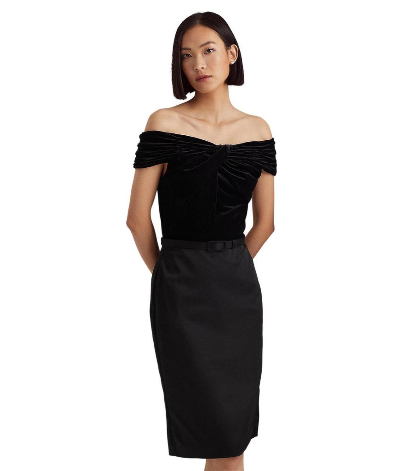 Belted Off-the-Shoulder Cocktail Dress