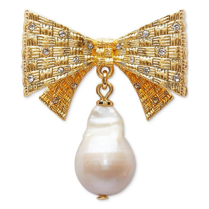 Gold-Tone Wrapped in a Bow Imitation Pearl Drop Earrings