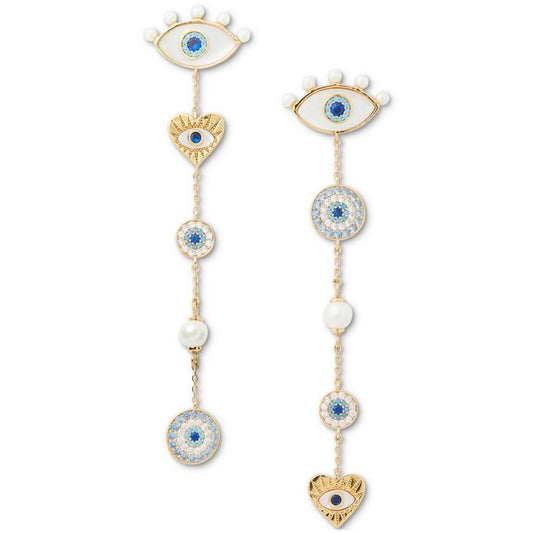 Gold-Tone Mixed Stone Evil Eye Linear Drop Earrings