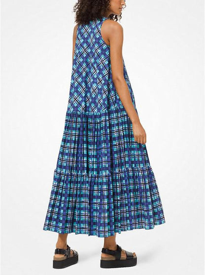 Painterly Madras Poplin Trapeze Dress