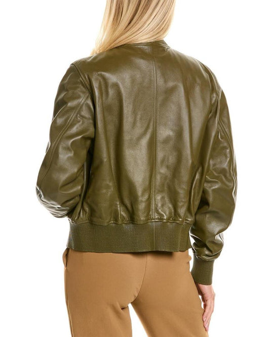 Michael Kors Leather Bomber Jacket