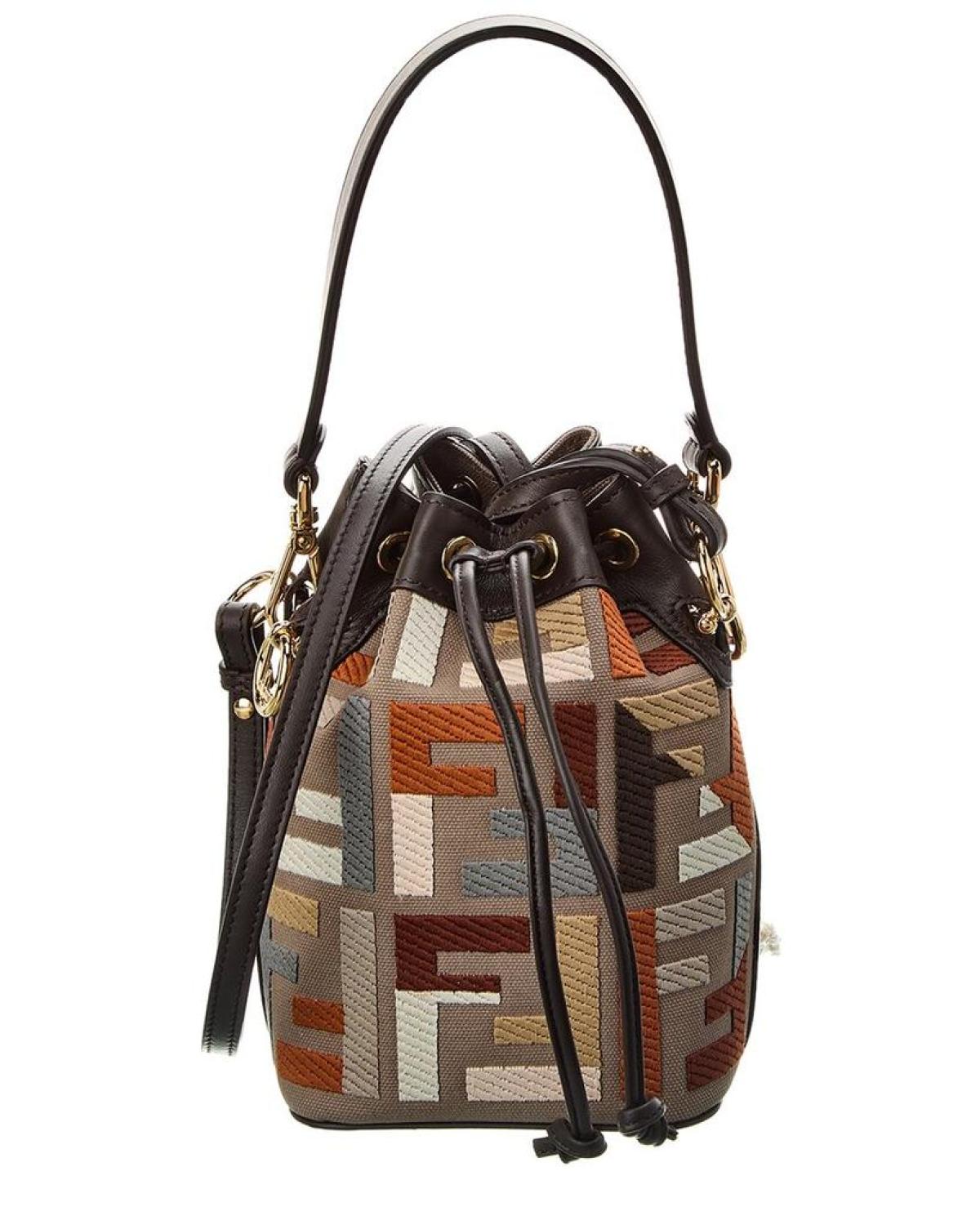 FENDI Mon Tresor Mini FF Canvas & Leather Bucket Bag