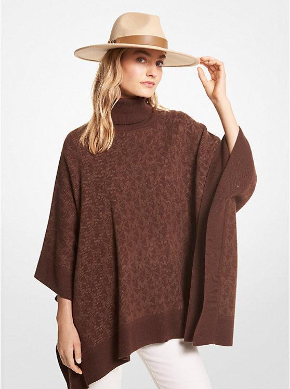 Logo Jacquard Turtleneck Poncho