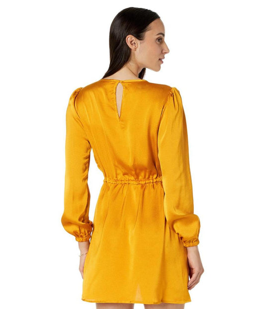 Satin Long Sleeve Flounce Dress