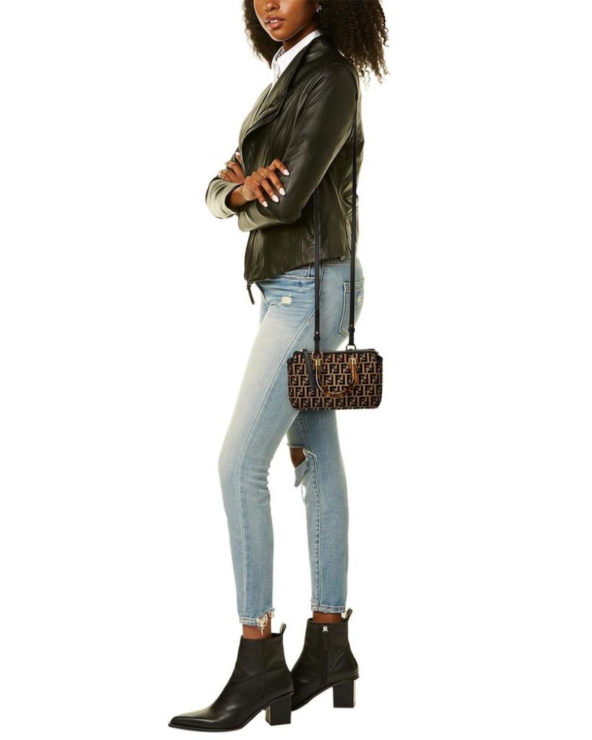 FENDI By The Way Mini Raffia & Leather Shoulder Bag