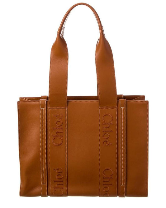 Chloé Woody Medium Leather Tote, os, Brown