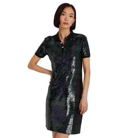 Plaid Sequined Polo Dress