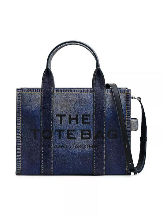 The Medium Denim-Printed Leather Tote Bag