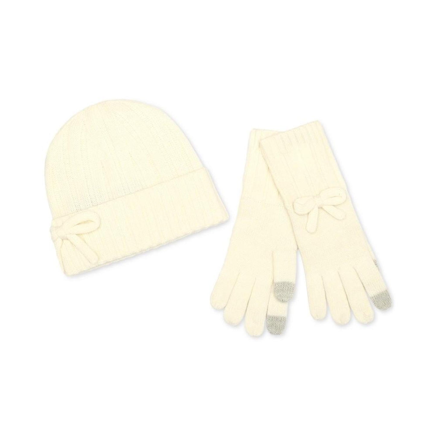 Women's Metallic Bow Beanie & Gloves Boxed Set