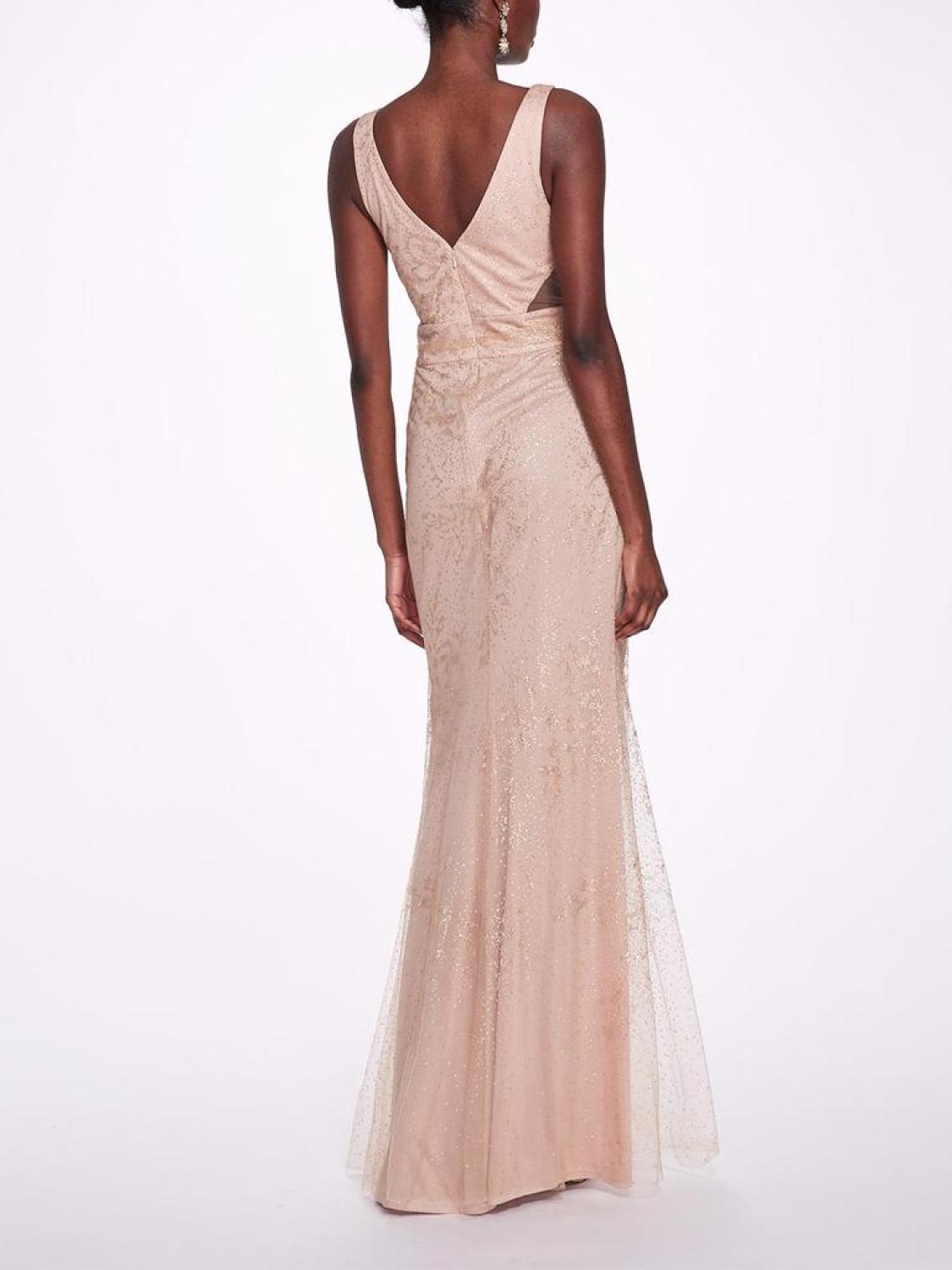 Sleeveless V neck Glitter Gown