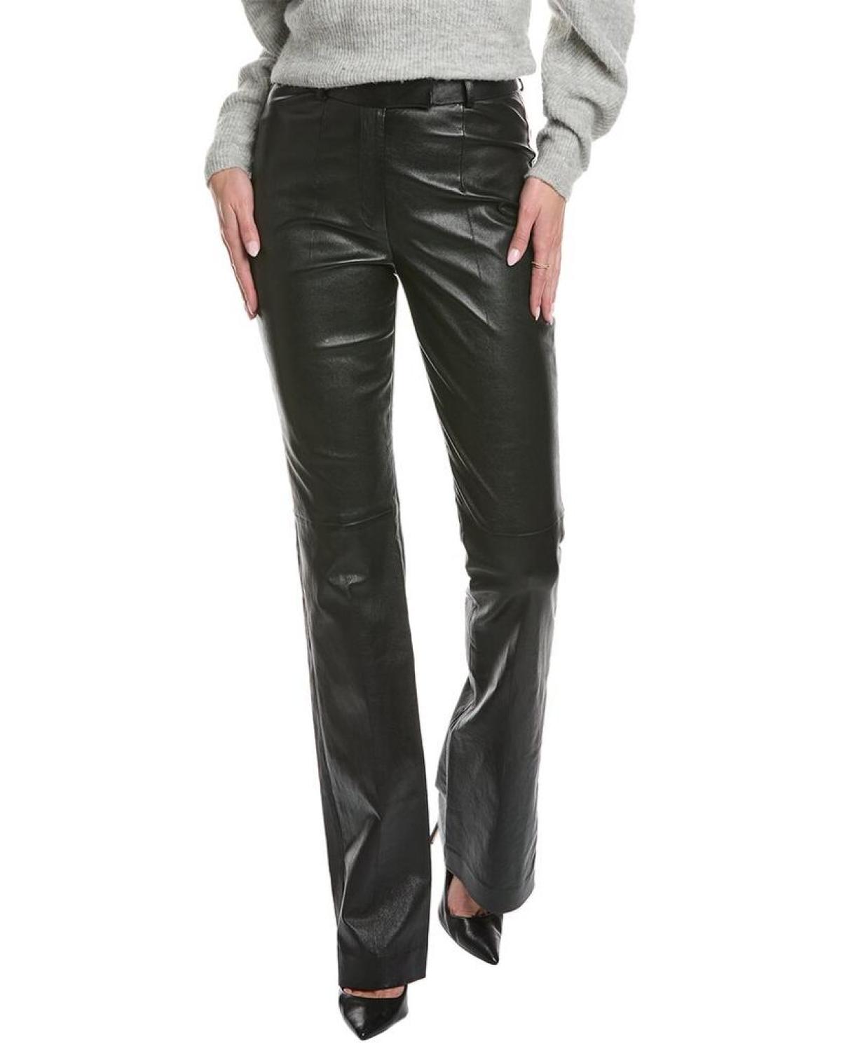 Michael Kors Collection Yasmeen Back Split Leather Bootleg Trouser