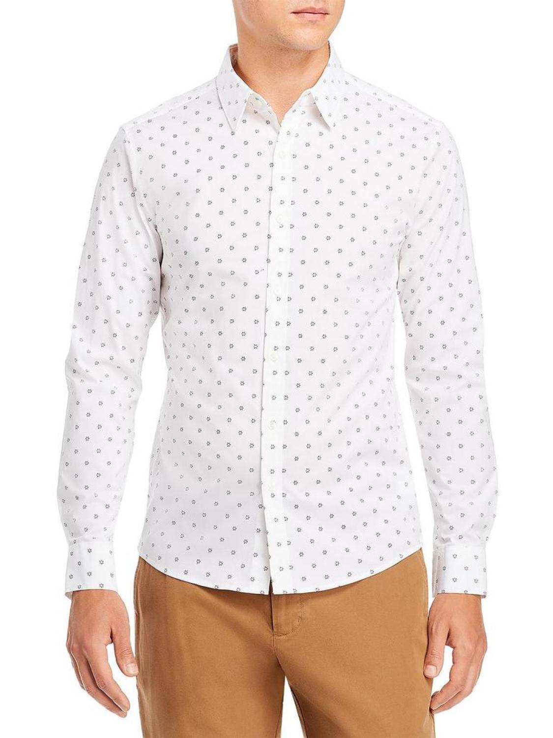 Mens Printed Point-Collar Button-Down Shirt