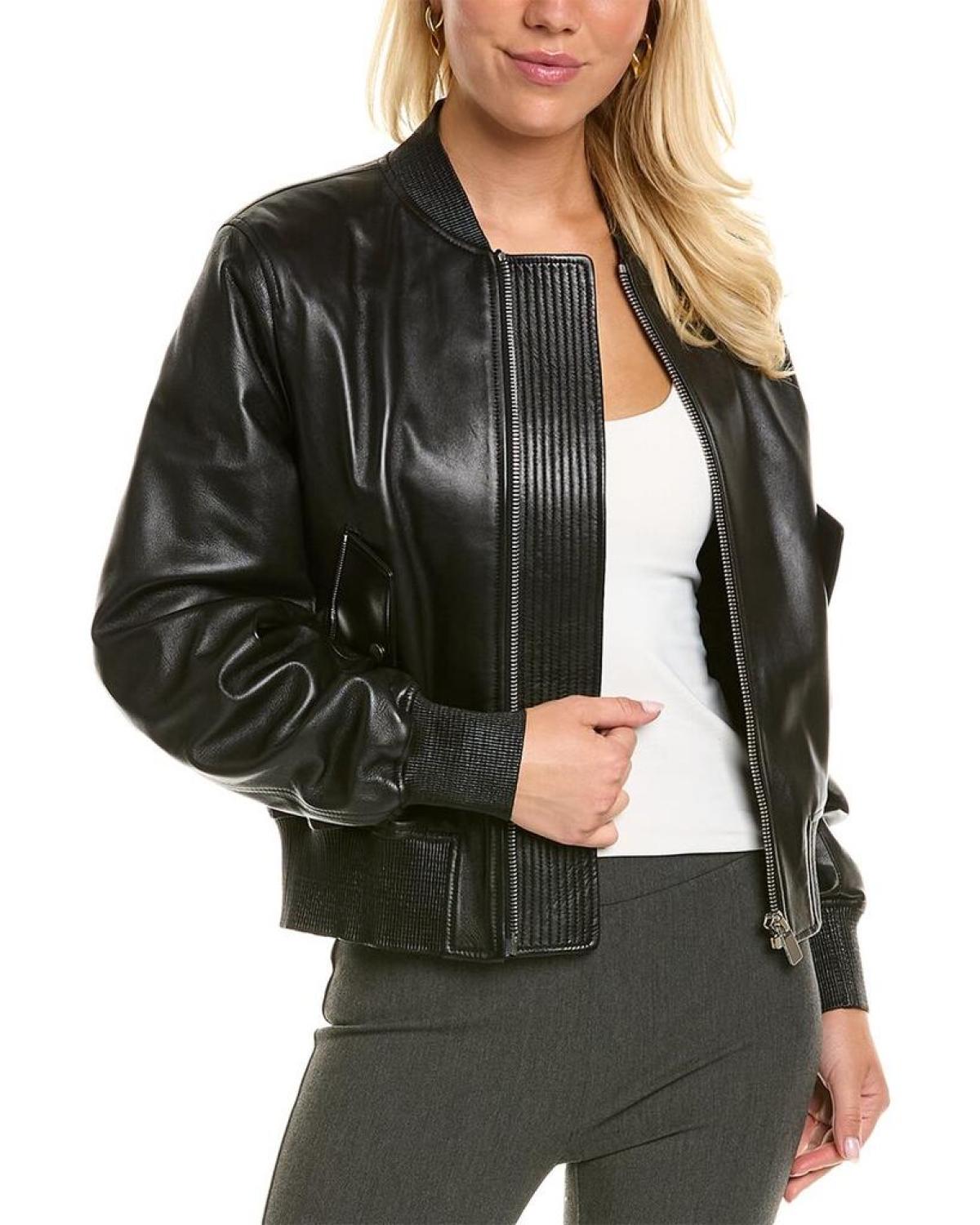 Michael Kors Leather Bomber Jacket