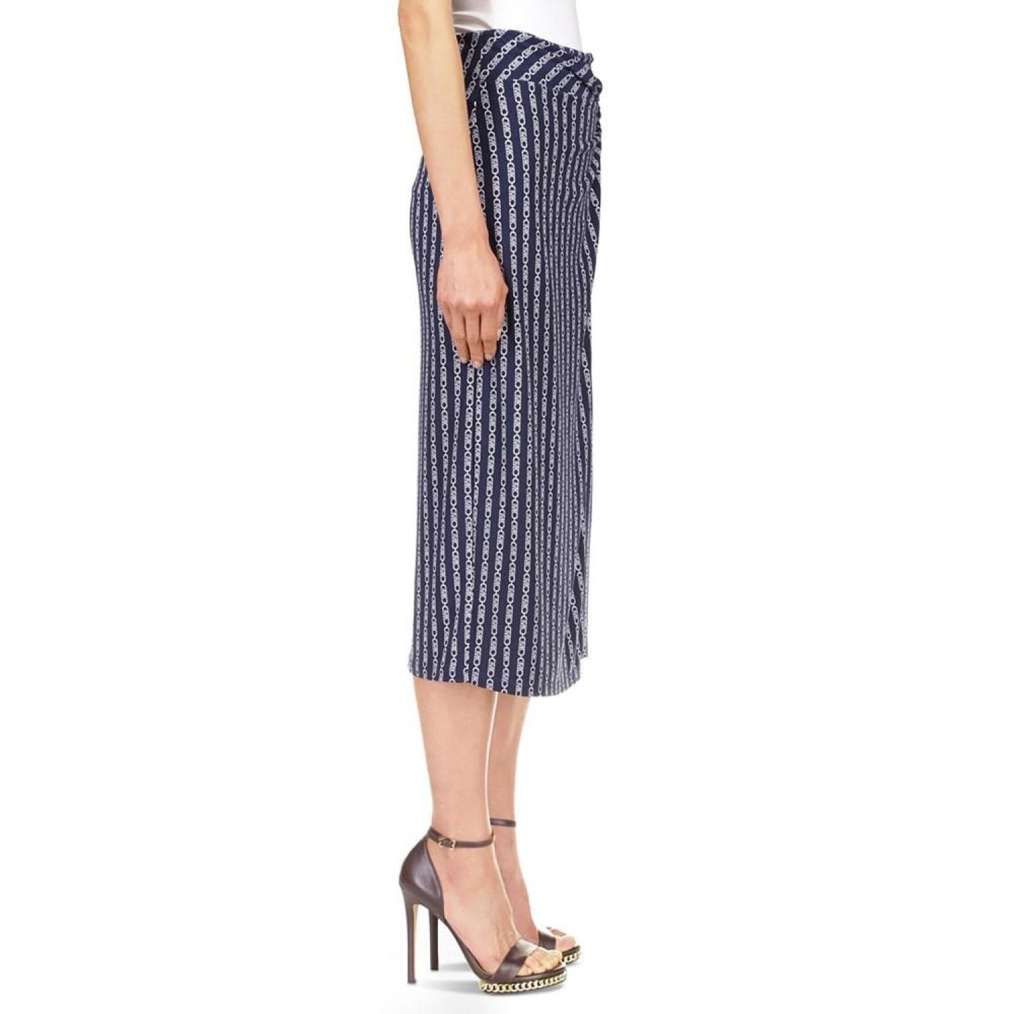 MICHAEL Women's Twist-Front Chain-Print Midi Skirt