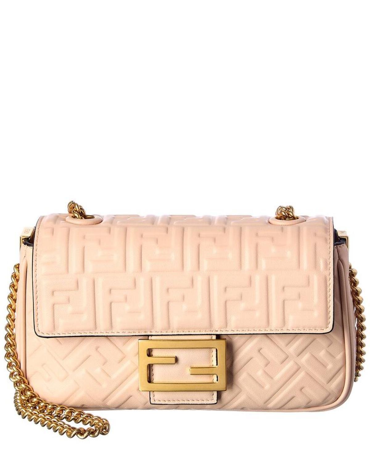 FENDI Baguette Midi FF Leather Shoulder Bag