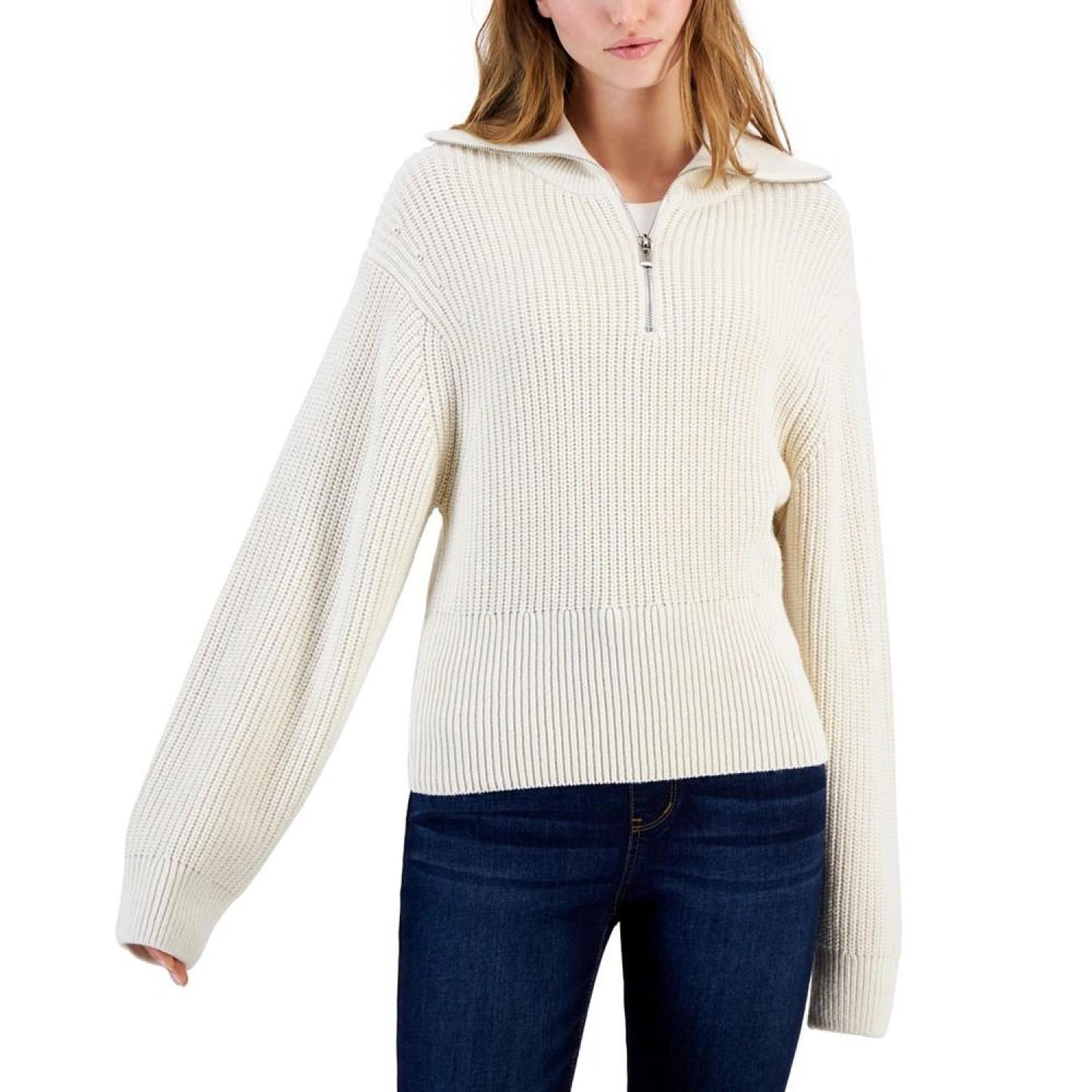 Women's Collared Quarter-Zip Drop-Shoulder Sweater