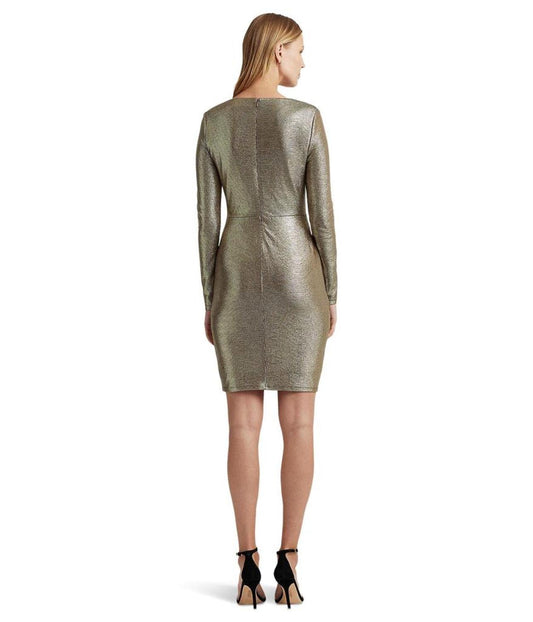 Metallic Knit Surplice Cocktail Dress