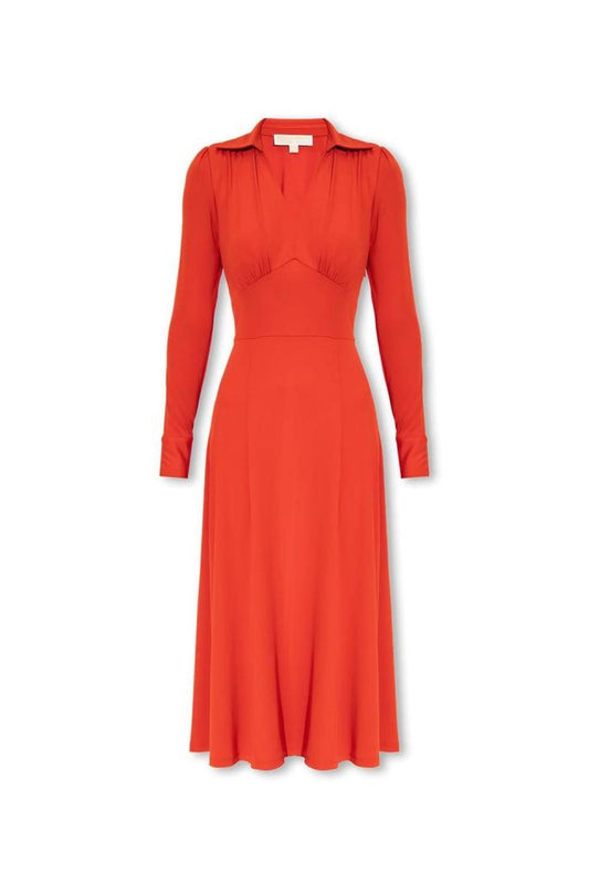 Michael Michael Kors Long Sleeved V-Neck Midi Dress