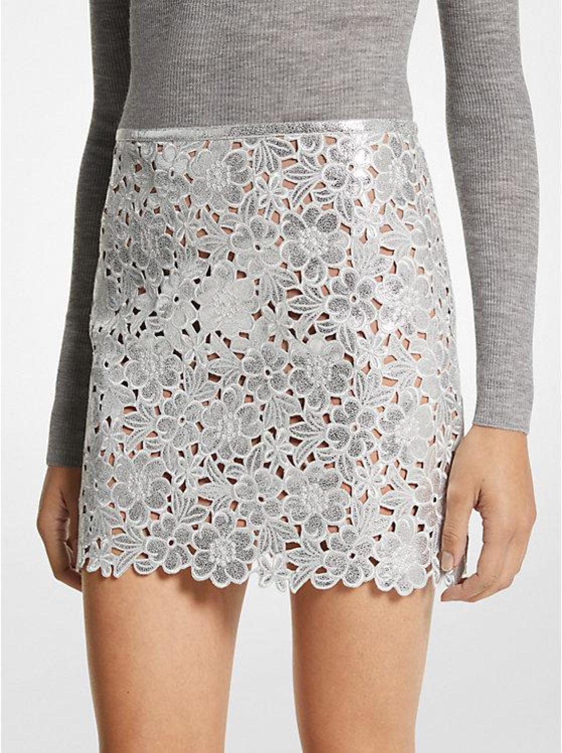 Floral Metallic Suede Mini Skirt